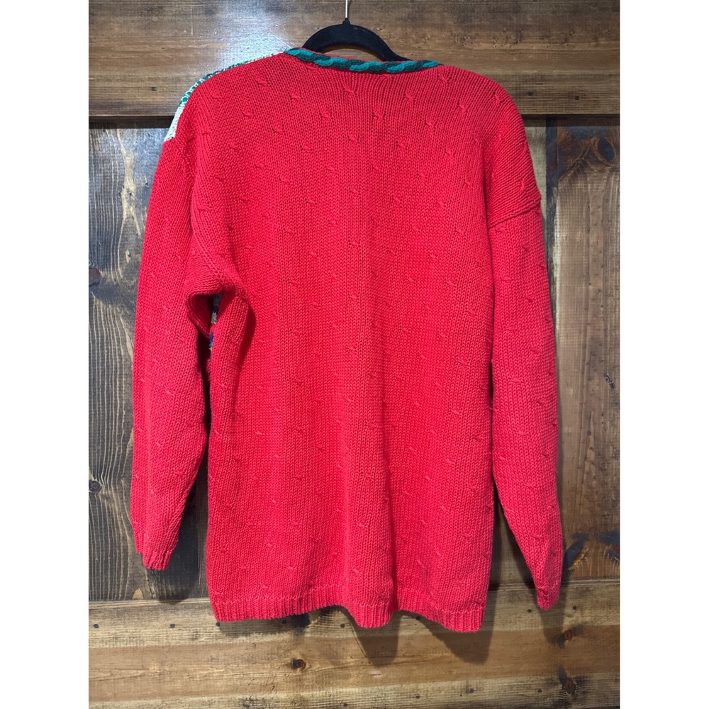 Vintage Capezio Christmas Cardigan Red Santa Tree Teddy Bear Jingle Bell Medium - Picture 7 of 7